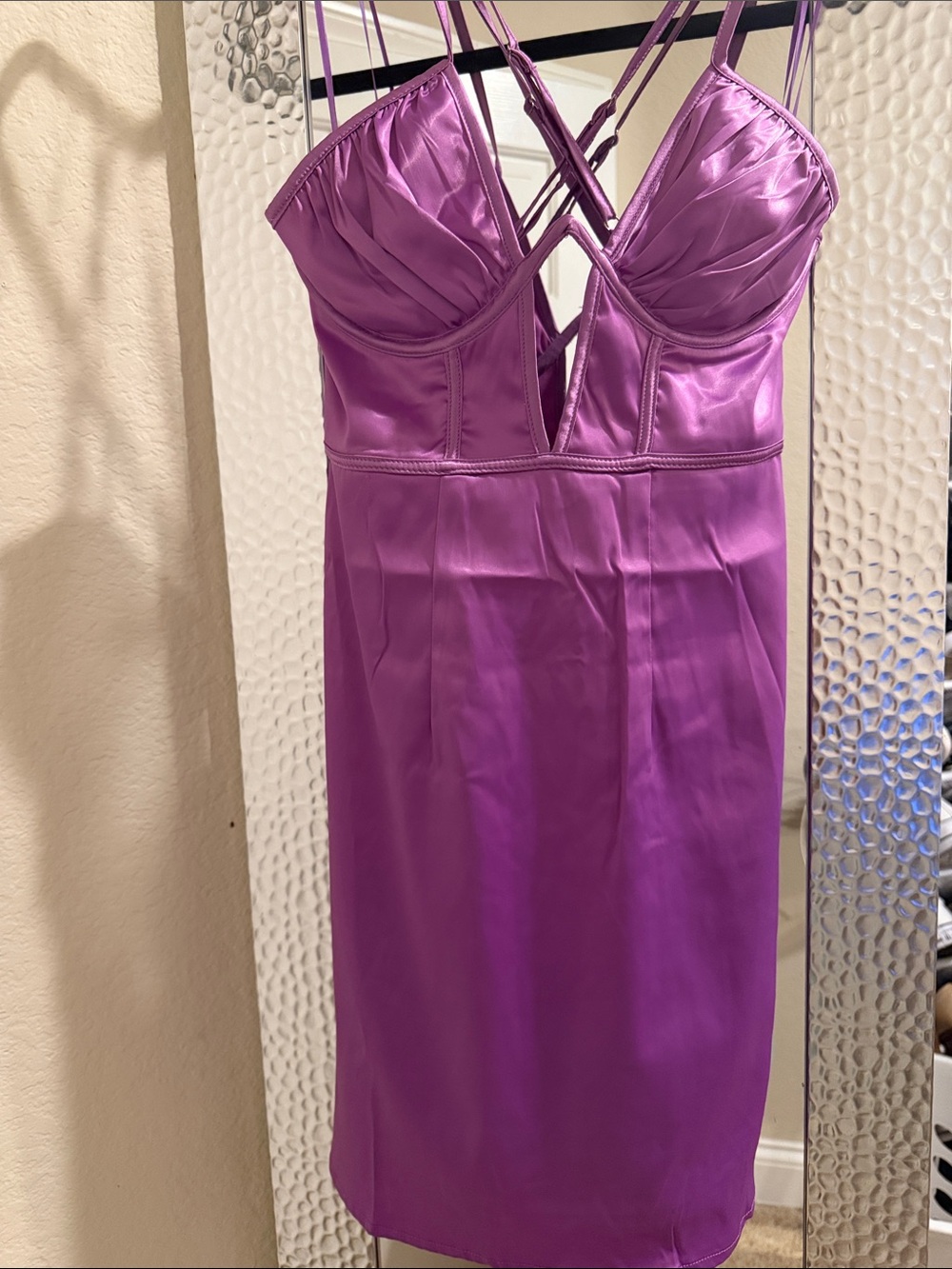 Purple Satin Strappy Dress